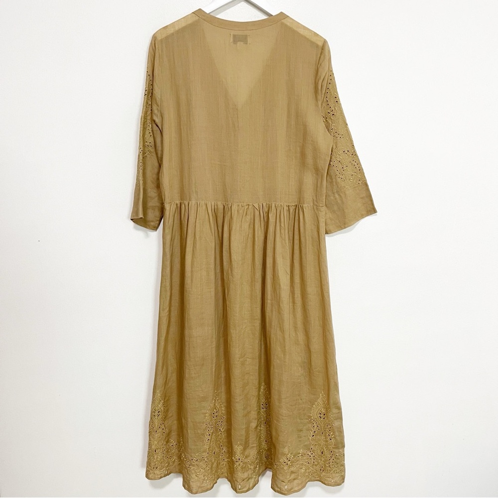 BOGO! Johnny Was Jade Embroidered Eyelet Midi Dress Tan Size Medium - Picture 7 of 10